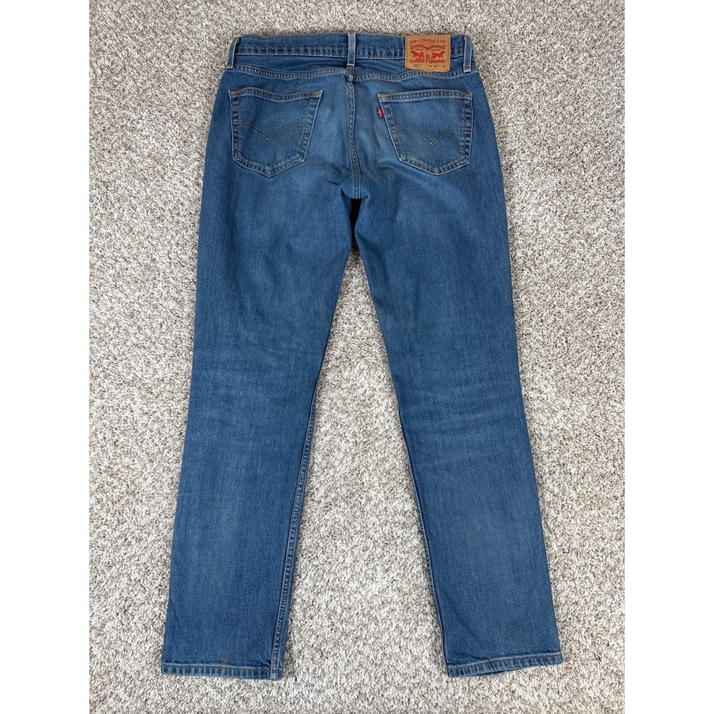 Levi's 511 Jeans Mens 34x32 Blue Medium Wash Distressed Denim Slim Fit - Picture 12 of 15